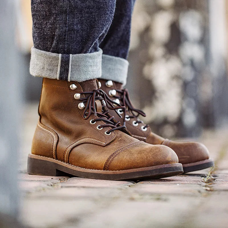 Maden First Layer Cowhide 8111 Ankle Boots Vintage Genuine Leather Paratrooper Motorcycle Boots Autumn Men Casual Safety Shoes