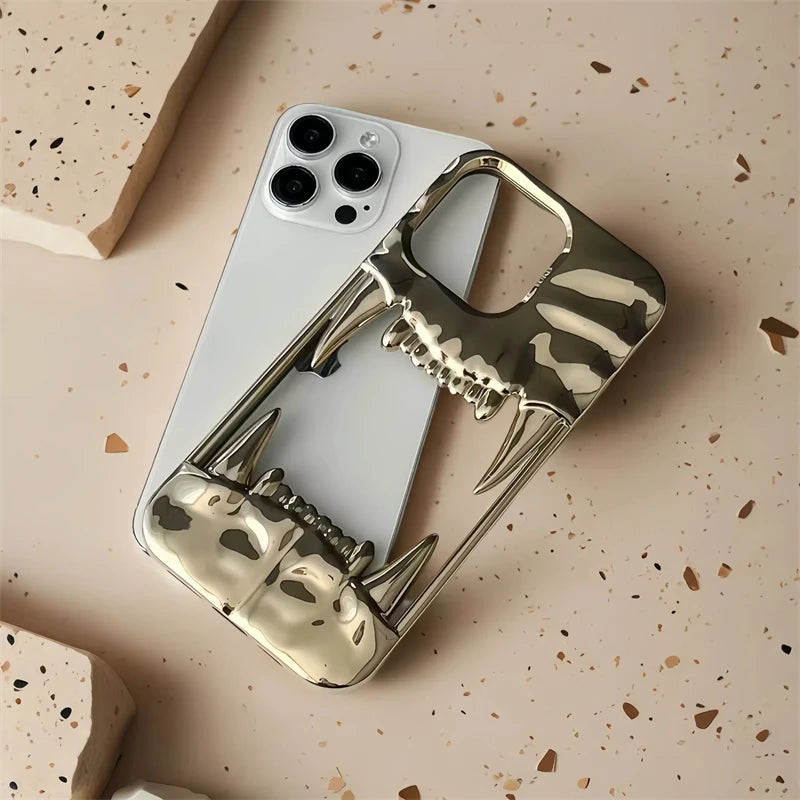 Luxury Electroplated 3D Pleated Canine Tooth Case for iphone 16 Pro Max 11 12 13 14 15 Pro Max Plus Soft Bumper Shockproof Cover