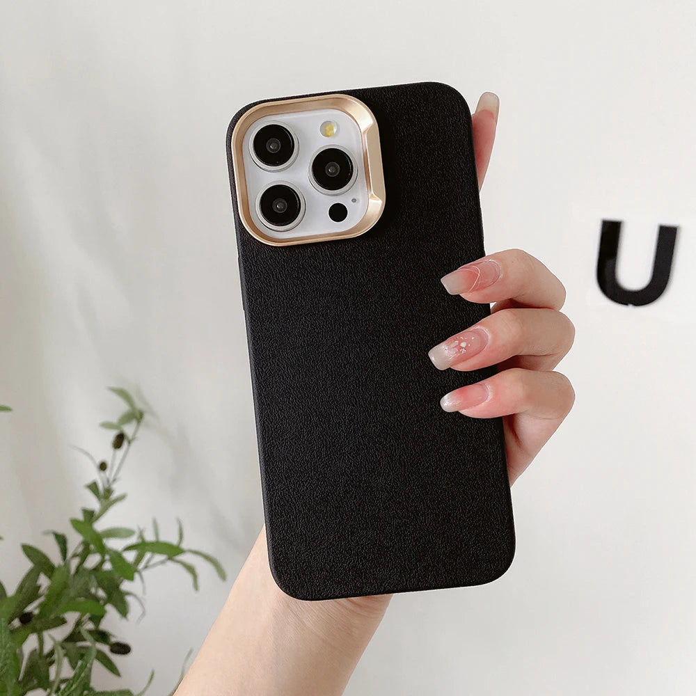 حافظات هواتف لطيفة لهاتف iPhone 16 و15 و14 Plus و13 و12 Pro Max - غطاء رفيع من مادة البولي كربونات الصلبة بنسيج جلدي - TSP424