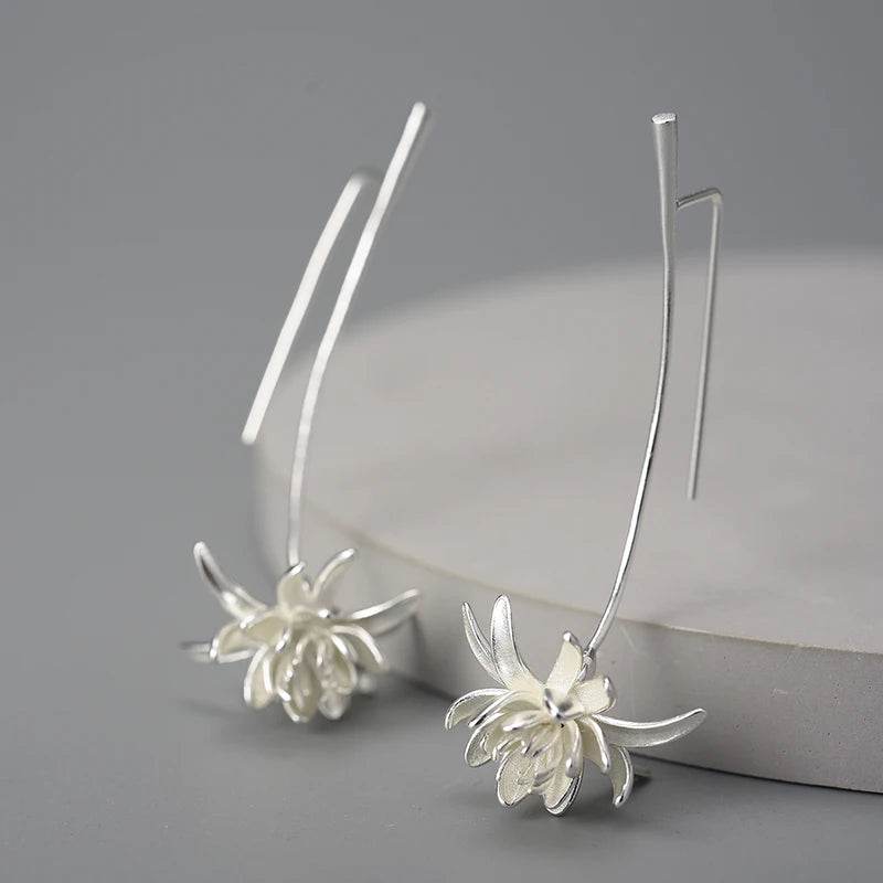 Lotus Fun 18K Gold Night-Blooming Cereus Flower Long Dangle Earrings for Women 925 Sterling Silver Original Luxury Fine Jewelry - Touchy Style