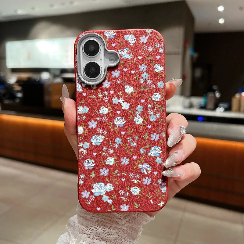 Blue Rose Flower Print Phone Case For iPhone 15 Case iPhone 16 14 13 12 Pro Max 14 Plus 11 Shockproof Leather Texture TPU Cover
