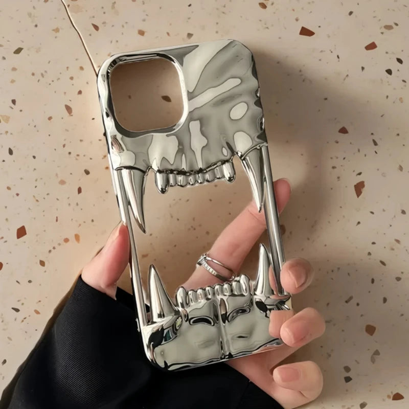 Luxury Electroplated 3D Pleated Canine Tooth Case for iphone 16 Pro Max 11 12 13 14 15 Pro Max Plus Soft Bumper Shockproof Cover