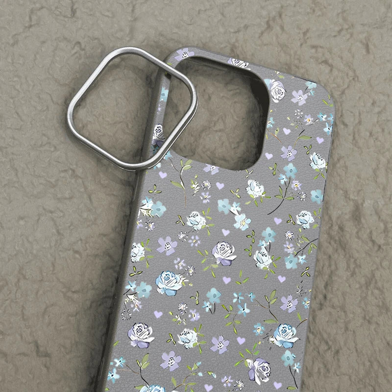 Blue Rose Flower Print Phone Case For iPhone 15 Case iPhone 16 14 13 12 Pro Max 14 Plus 11 Shockproof Leather Texture TPU Cover