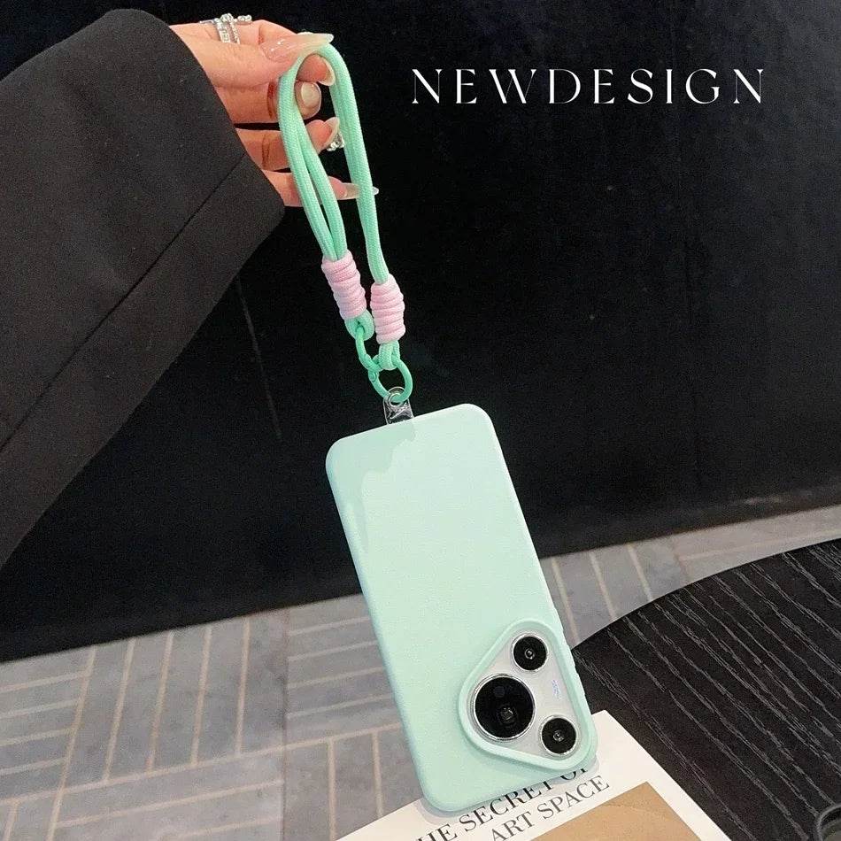 Litchi Pattern Leather Wrist Strap Case for Huawei P70 Pura 70 Ultra P60 P50 Pro Mate 40 50 60 Pro Plus Soft Lanyard Cases Cover - Touchy Style