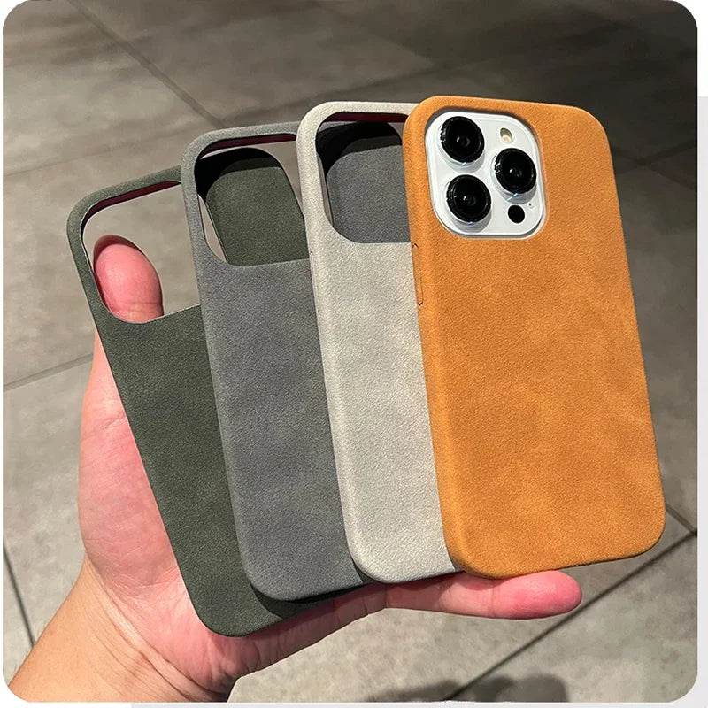 Phone Case For iPhone 16 15 14 13 12 11 Pro Max Plus Suede Leather Cases Matte Silicone Soft Shockproof Cover Fashion