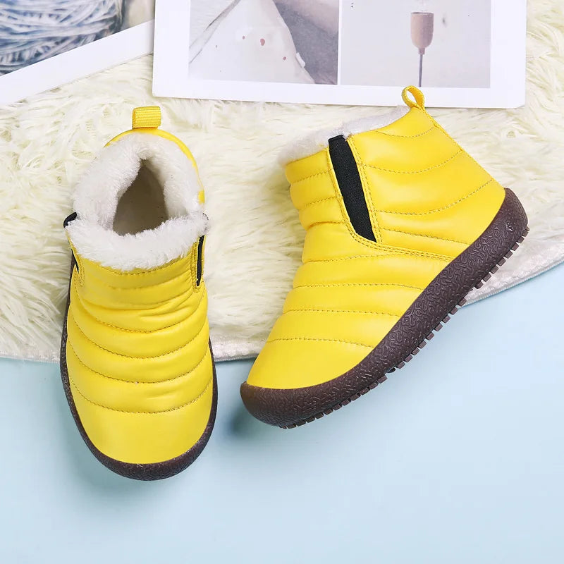 New Winter Children Shoes Leather Waterproof Warm Boots For Brand Girls Boys Plush Boots Fashion Sneakers Baby Snow Boot