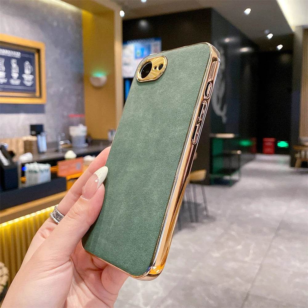 16e Luxury Leather Texture Phone Case For iPhone 16e SE4 16E 2025 Plating Shockproof Frame All Inclusive Metal Lens Back Cover - Touchy Style