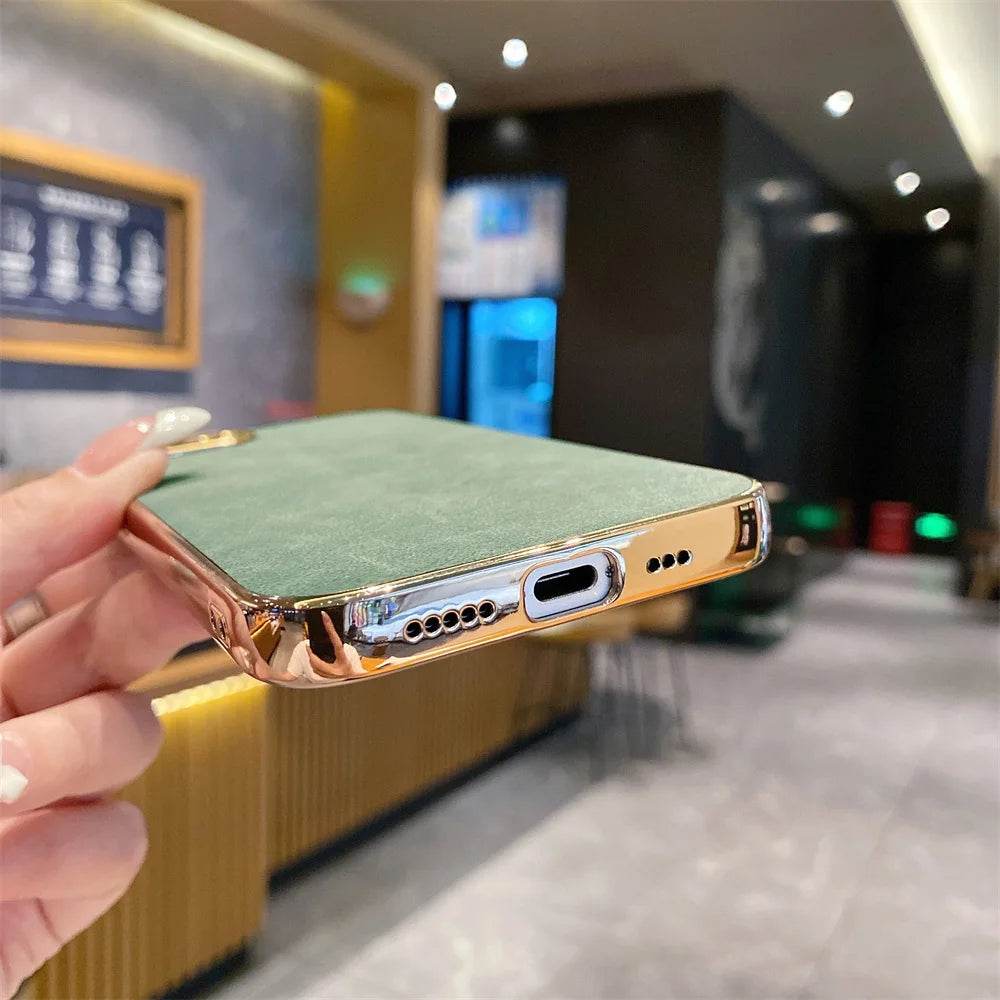 16e Luxury Leather Texture Phone Case For iPhone 16e SE4 16E 2025 Plating Shockproof Frame All Inclusive Metal Lens Back Cover - Touchy Style