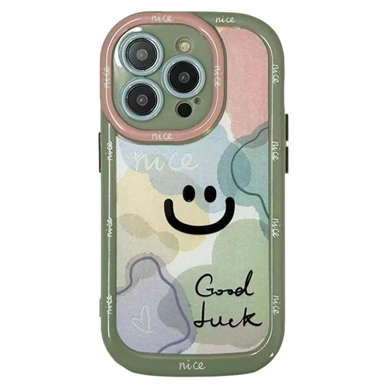 حافظات هواتف لطيفة لهواتف iPhone 15 و14 Pro Max و13 و12 و11 وطرازات Mini - إطار متموج، عدسة نافذة دفع كرتونية واقية - TSP374
