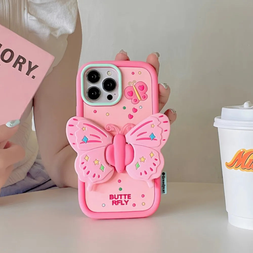 Cute Phone Cases for iPhone 15/14/13/12/11 - 3D Butterfly Holder - TSP324