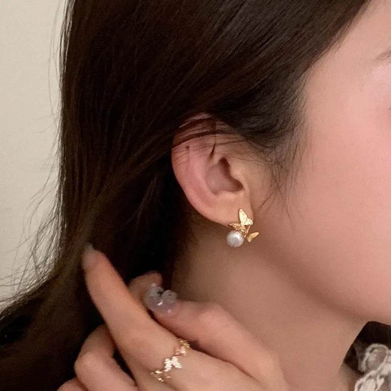 PANJBJ 925 Sterling Silver Butterfly Studs Earrings For Women Engaged Banquet Design Versatile Grace Jewelry Gift Dropshipping - Touchy Style