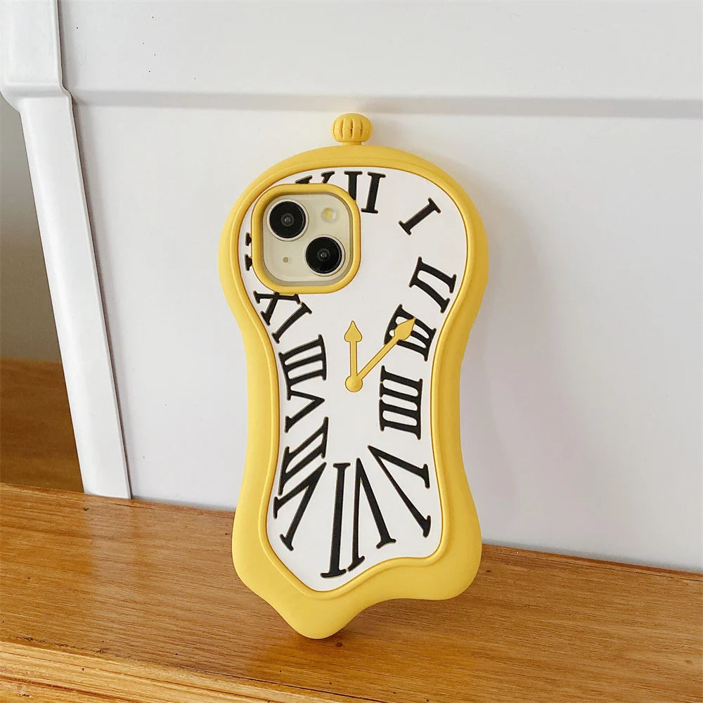Funny Cartoon 3D Clock Phone Case For iPhone 16 Pro Max 15 14 13 12 Pro Max 11 Anti Fall Soft Silicone Cover