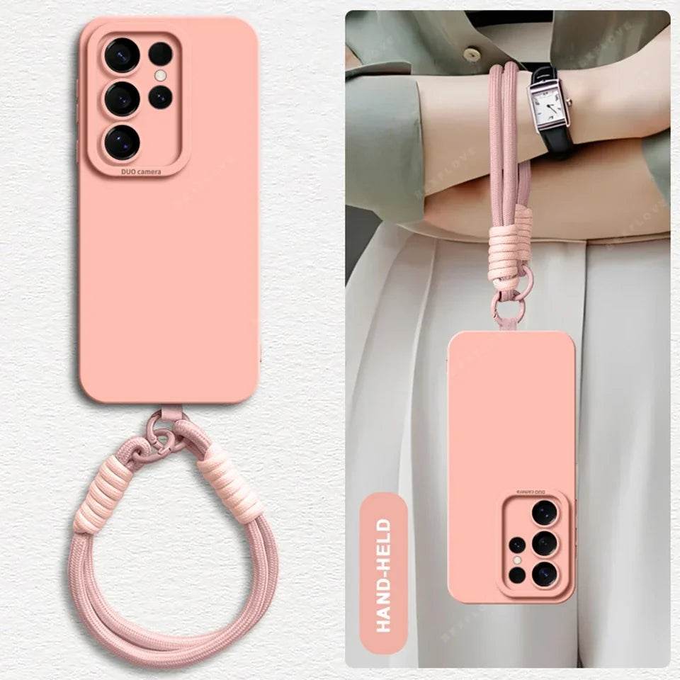 Liquid Silicone Wrist Strap Phone Case For Galaxy S24 S23 S22 S25 Ultra Plus A54 A53 A52 A55 5G Lanyard Original Cover - Touchy Style