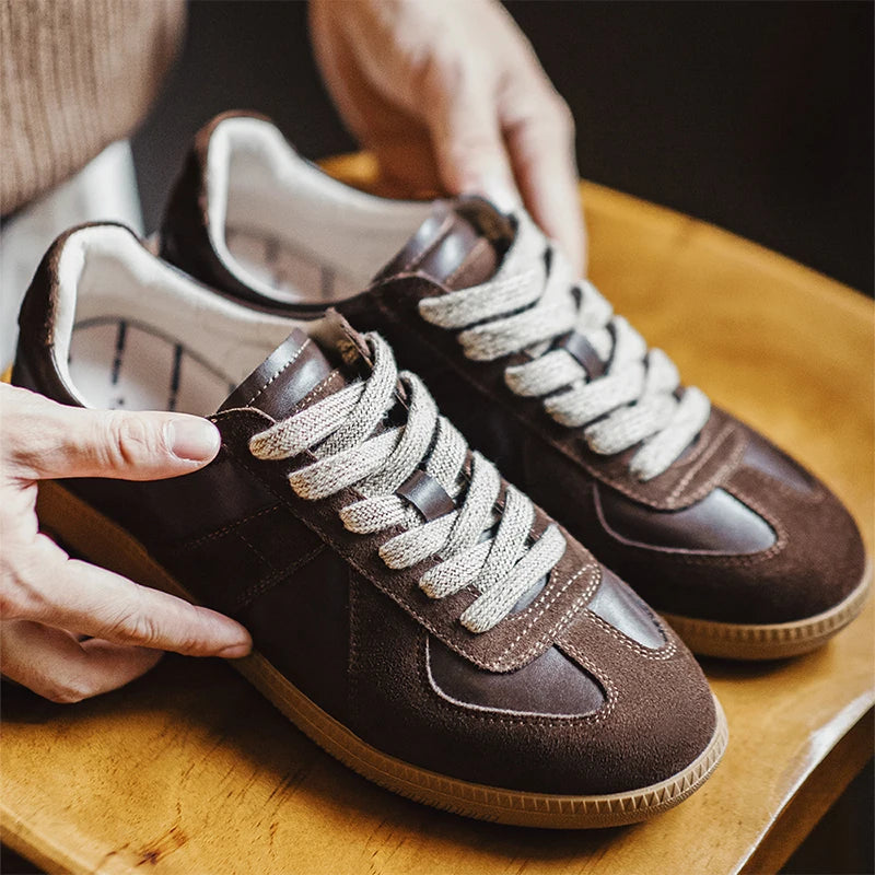 Maden New Classic Brown Spliced German Trainer Shoes Flat Low-top Sneakers for Men&