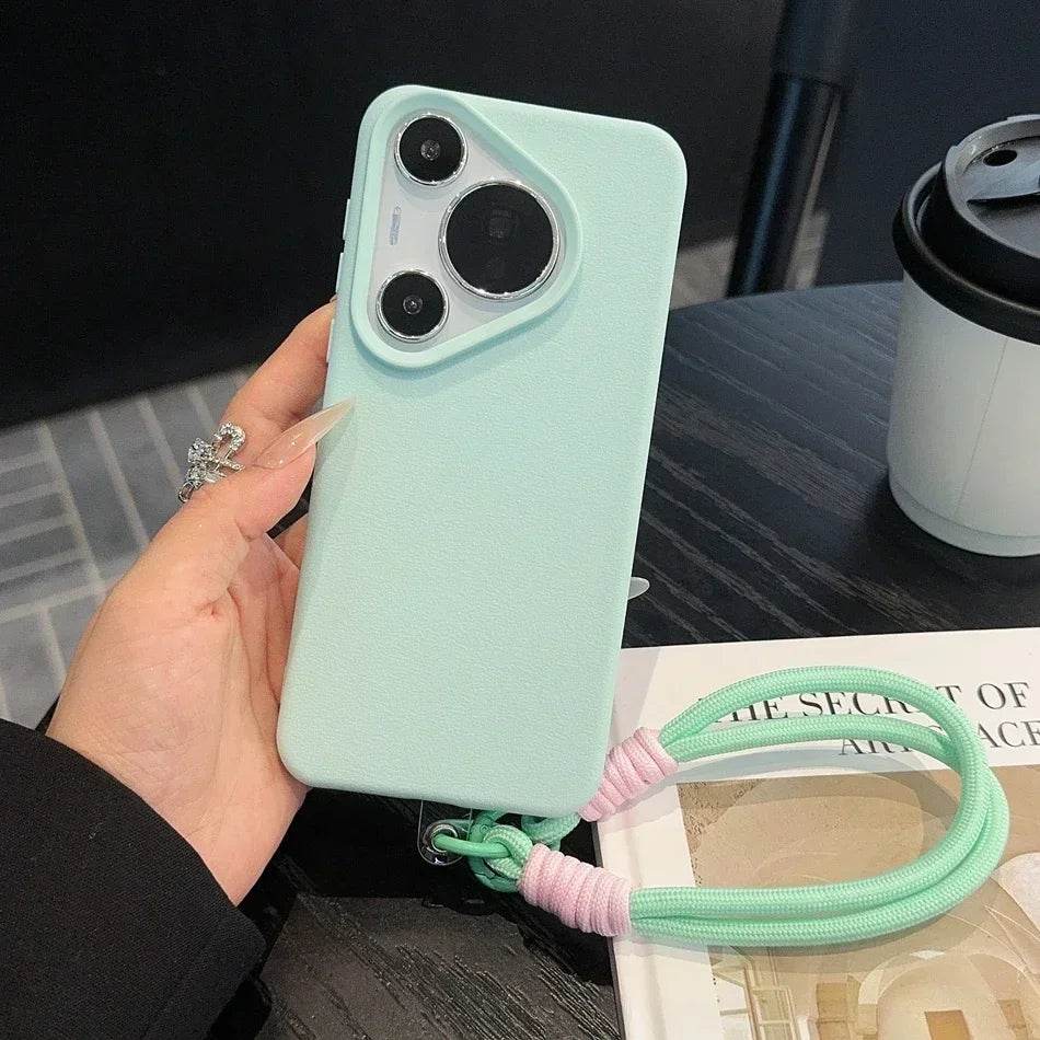 Litchi Pattern Leather Wrist Strap Case for Huawei P70 Pura 70 Ultra P60 P50 Pro Mate 40 50 60 Pro Plus Soft Lanyard Cases Cover - Touchy Style