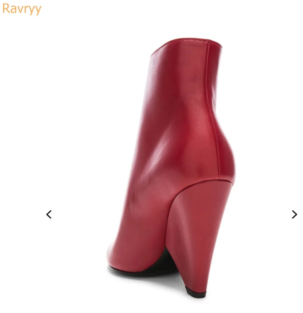Red High Heel Wedges Women Boots Side Zipper Pointed Toe Sexy Fashion Ankle Boots Real Leather Spring Autumn Comfort Short Shoes