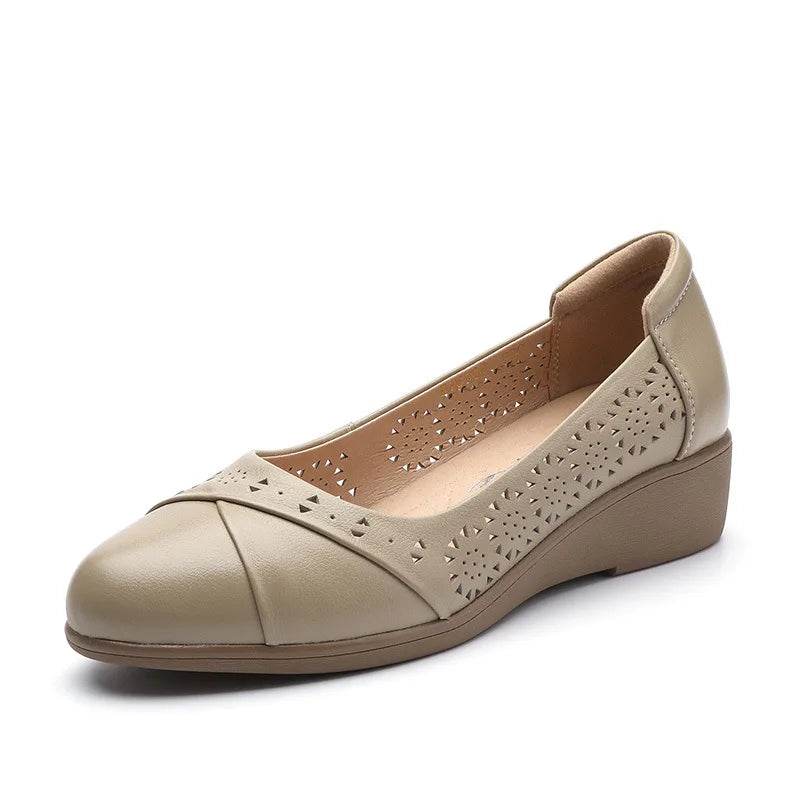 Women Flat Shoes Genuine Leather Woman Soft Pointed Toe Flats Summer Lady Hollow Mom Loafers Women Shoes Sandals