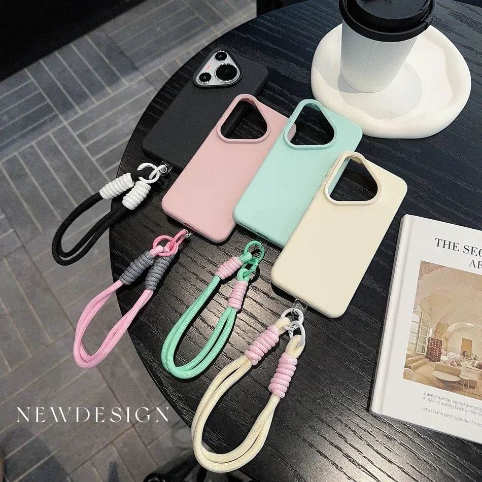 Litchi Pattern Leather Wrist Strap Case for Huawei P70 Pura 70 Ultra P60 P50 Pro Mate 40 50 60 Pro Plus Soft Lanyard Cases Cover - Touchy Style