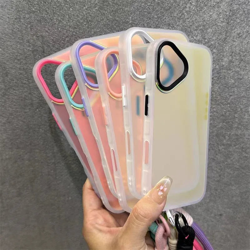 Glitter Laser Matte Wrist Strap Case For iPhone 16 15 14 13 12 11 Pro Max 8 7 Plus XR XS X SE Colorful Lanyard Shockproof Cover