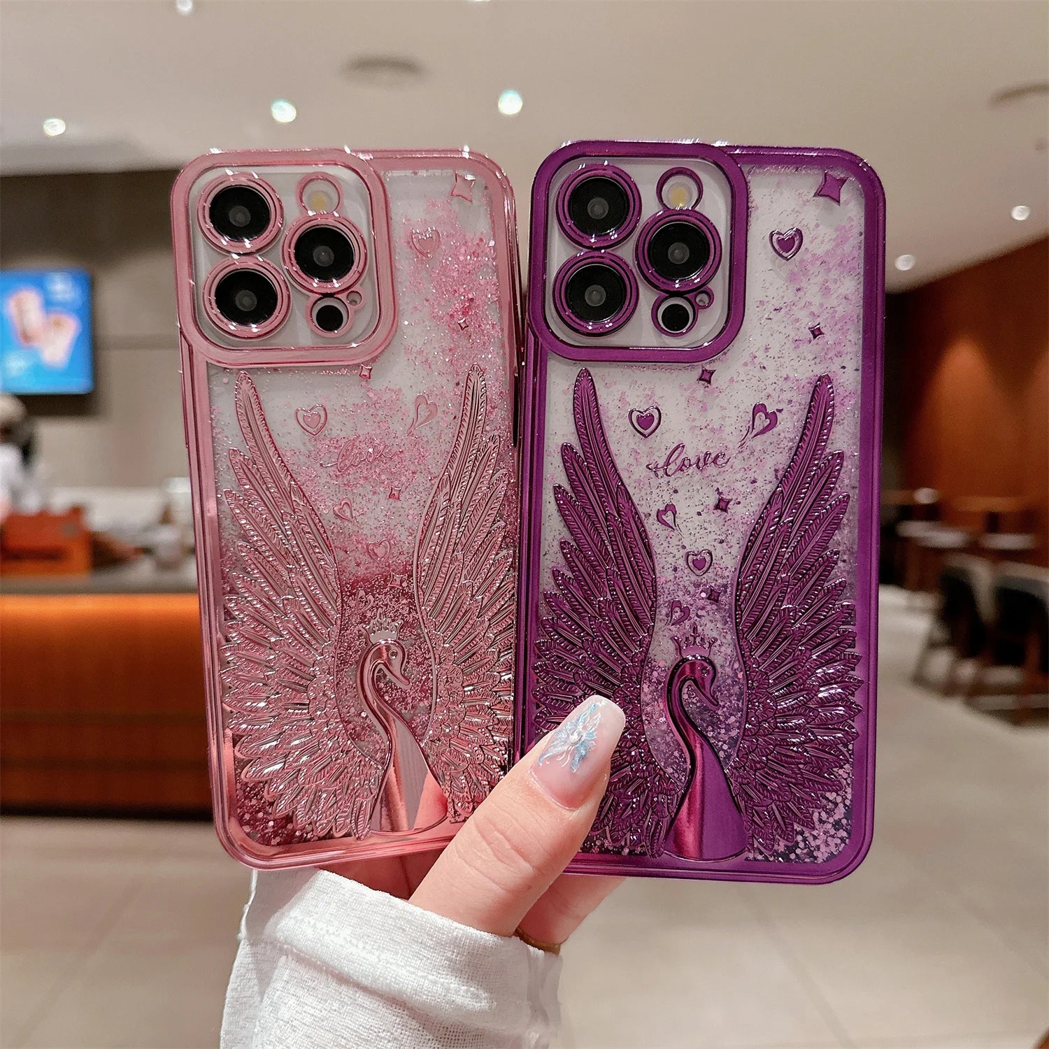 حافظة هاتف لطيفة TSP8 لهواتف iPhone 15 و14 و13 و12 Pro Max و15 Pro و11 - غطاء شفاف بأجنحة الملاك