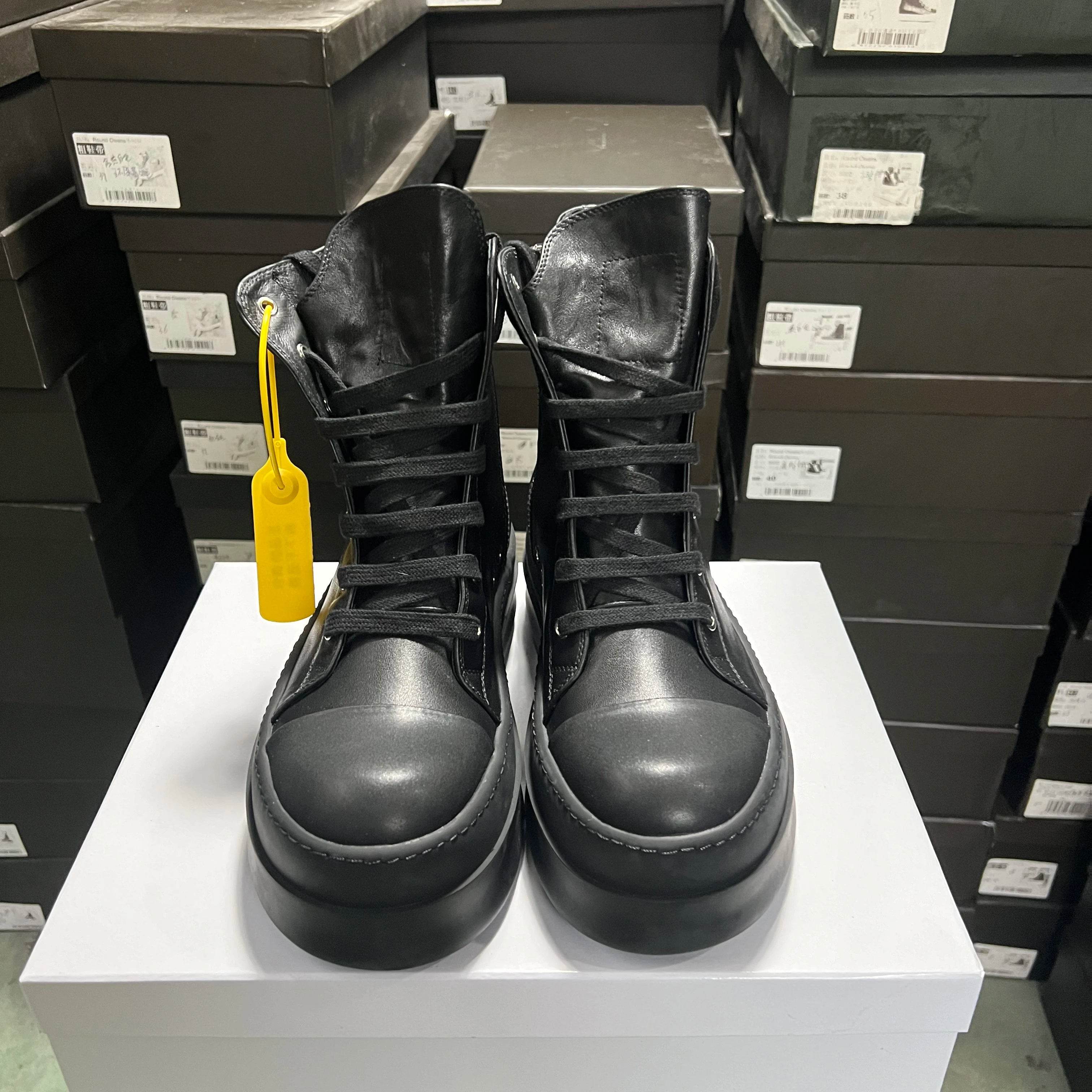 Round Designer Women Ankle Boot Platform 6cm High Original Casual Luxury Girl Dress Black Owens Leather Zip Flat Street Shoe - Touchy Style