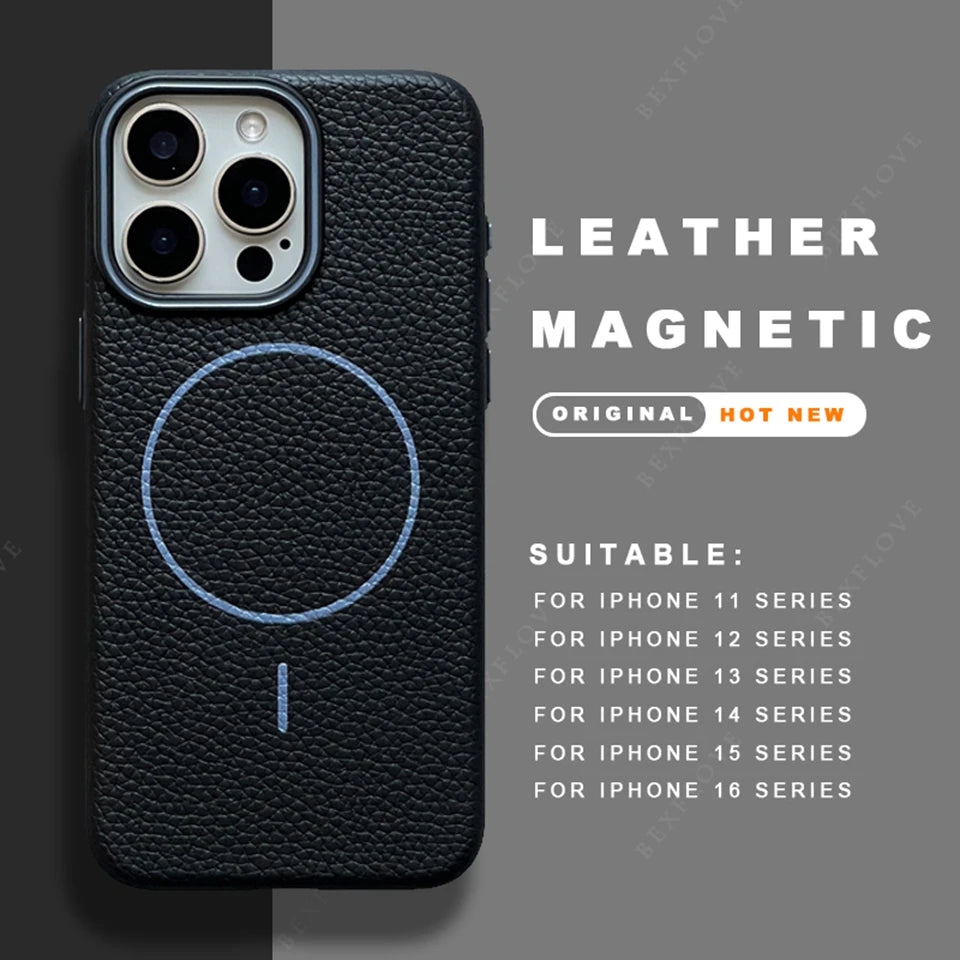 Leather Magnetic Phone Case For iPhone 15 14 13 12 11 16 Pro Max Plus SE XR X XS MAX For Magsafe Wireless Charge Protector Cover