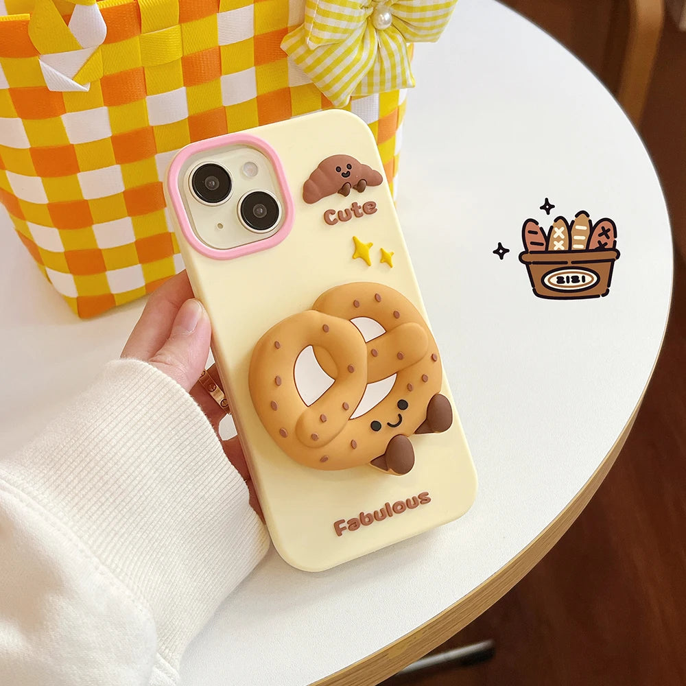 Cute Sweet Fabulous Donut Cookies Bread Cake Case For iPhone 16 15 14 Plus 13 12 Pro Max Soft Silicone Cover With Stand Holder