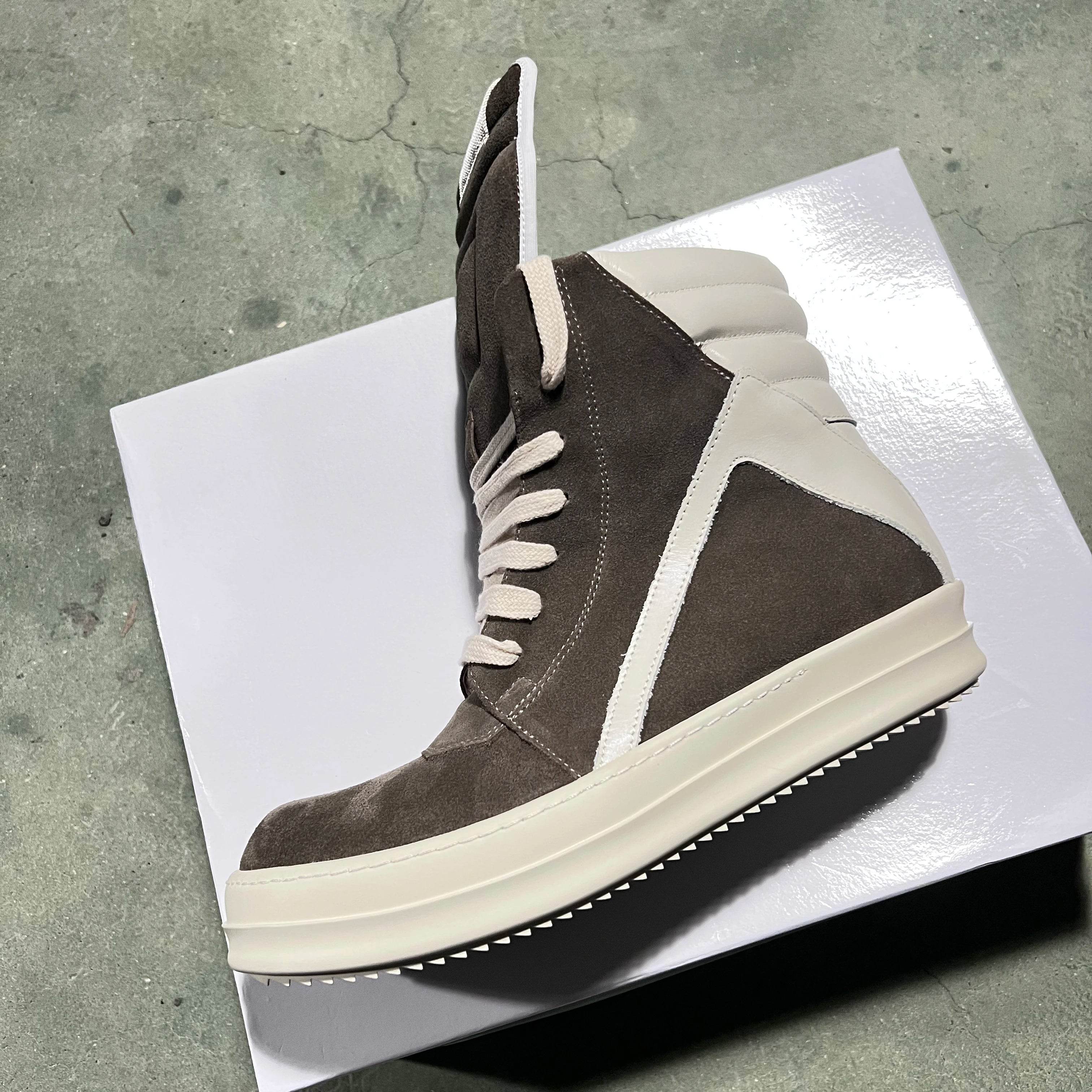 Brand Casual Men Shoe High Top Roman Women Sneaker Quality Brown Geobasket Cow Suede Zip Luxury Thick-sole Flat Ankle Boot - Touchy Style