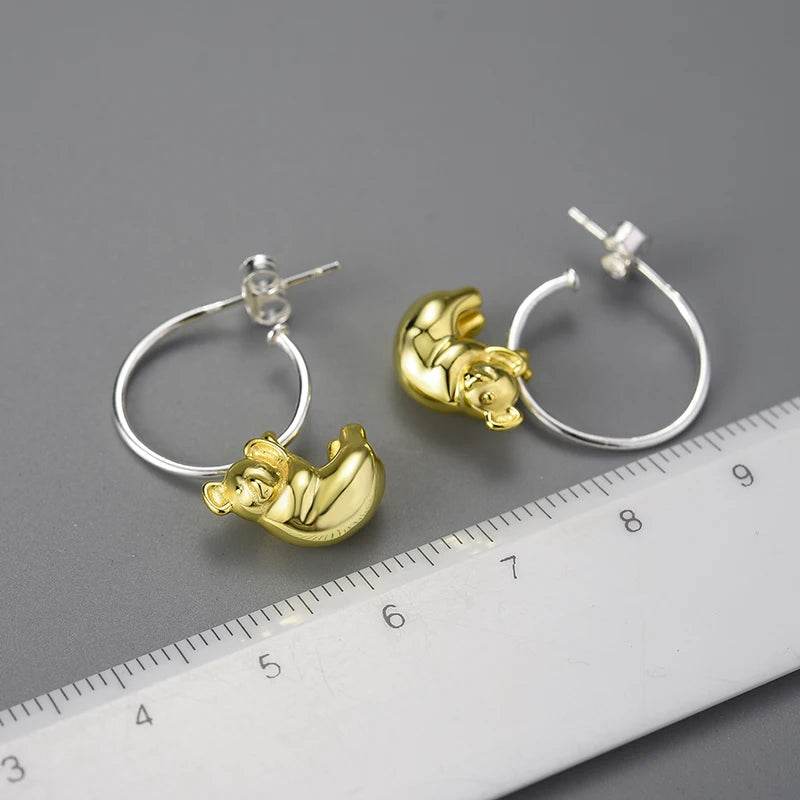 Lotus Fun 18K Gold Cute Koala Round Hoop Earrings for Women Gift Real 925 Sterling Silver Original Luxury Quality Fine Jewelry - Touchy Style
