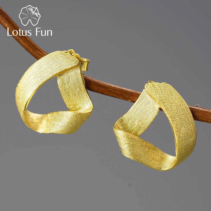 Lotus Fun 18K Gold Vintage Simple Geometric Triangle Unusual Party Stud Earrings for Women Real 925 Sterling Silver Fine Jewelry - Touchy Style