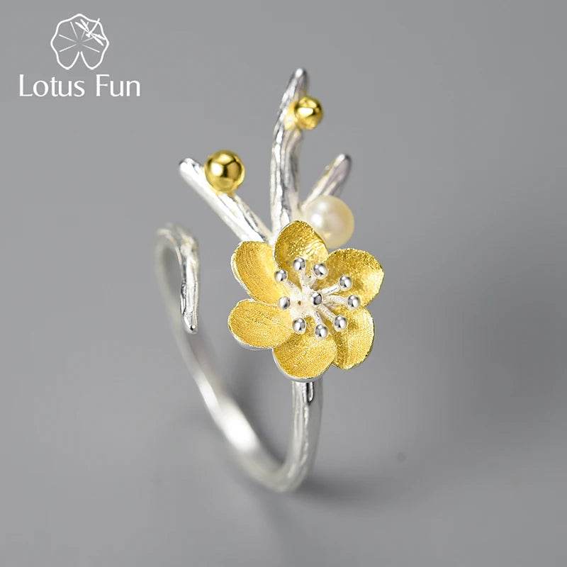 Lotus Fun Natural Pearl Adjustable Vintage Winter Blossom and Snow Flower Rings for Women Gift 925 Sterling Silver Fine Jewelry - Touchy Style