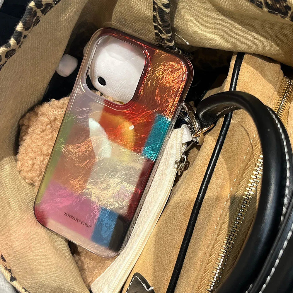 Vortex Pattern Color Grid Splicing Case For iPhone 16 Pro Max 15 14 13 12 Cover Cute Dopamine Color Block Match Plaid Soft Phone