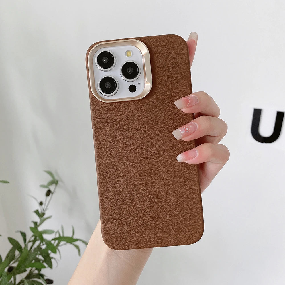 حافظات هواتف لطيفة لهاتف iPhone 16 و15 و14 Plus و13 و12 Pro Max - غطاء رفيع من مادة البولي كربونات الصلبة بنسيج جلدي - TSP424