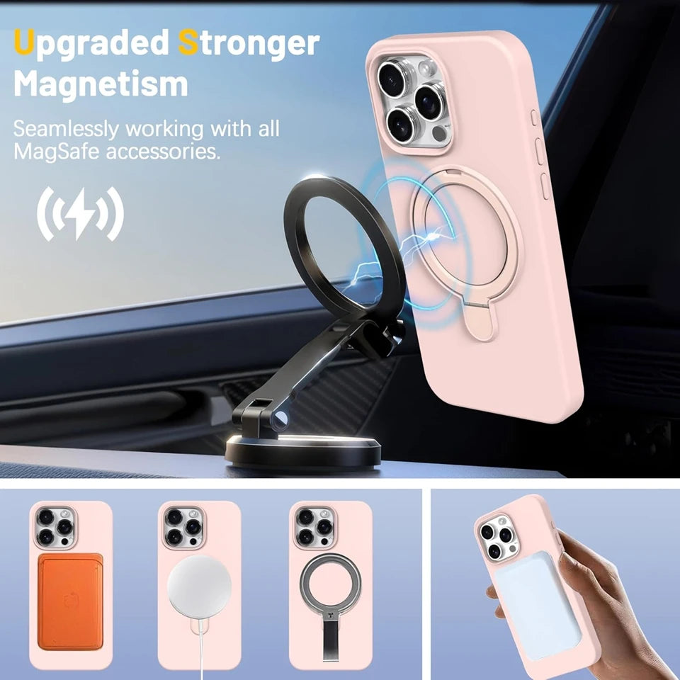 Liduid Silicone Magnetic Stand Phone Case For iPhone 15 14 16 Plus 11 12 13 16 Pro Max Magsafe Charge Protector Soft Cover