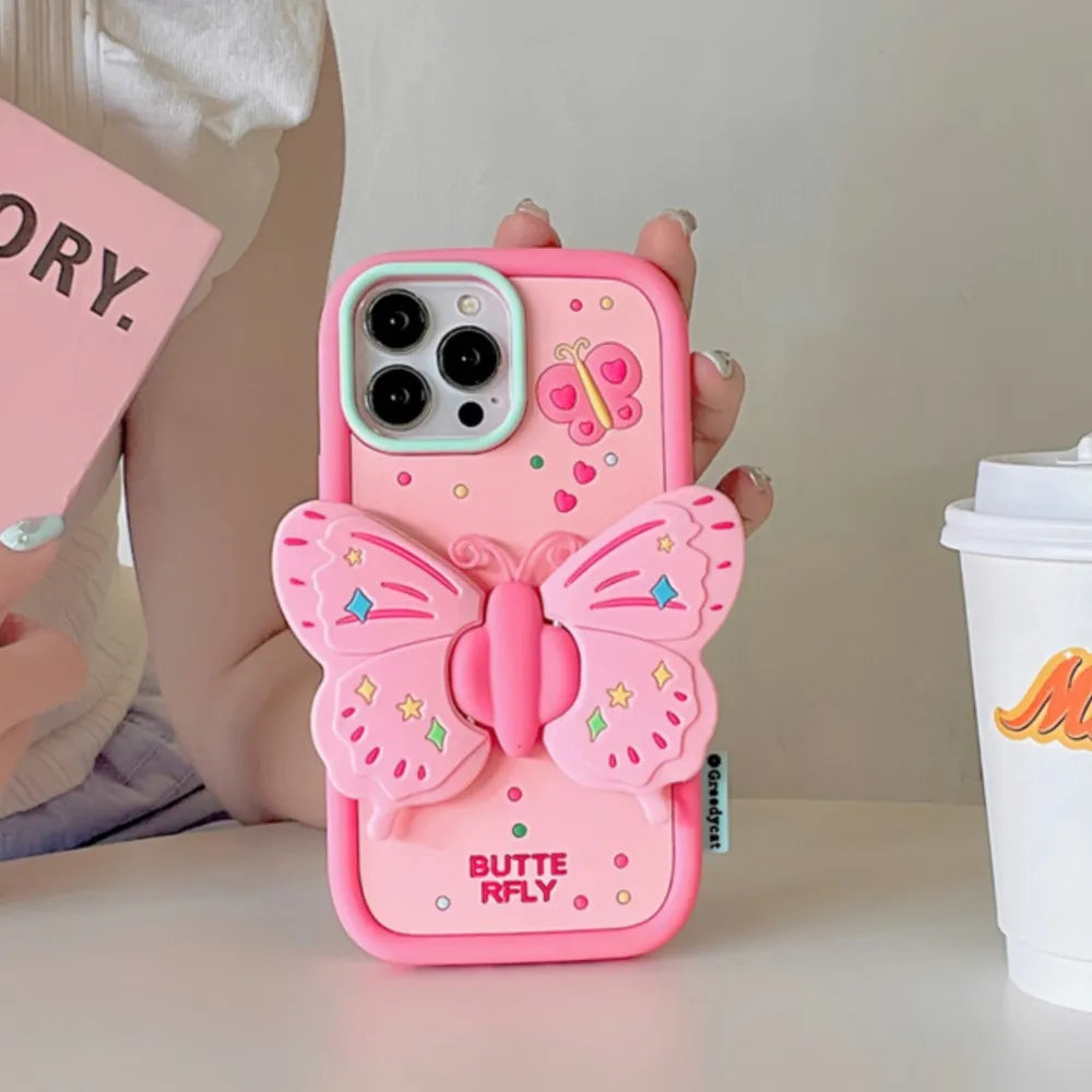 Cute Phone Cases for iPhone 15/14/13/12/11 - 3D Butterfly Holder - TSP324
