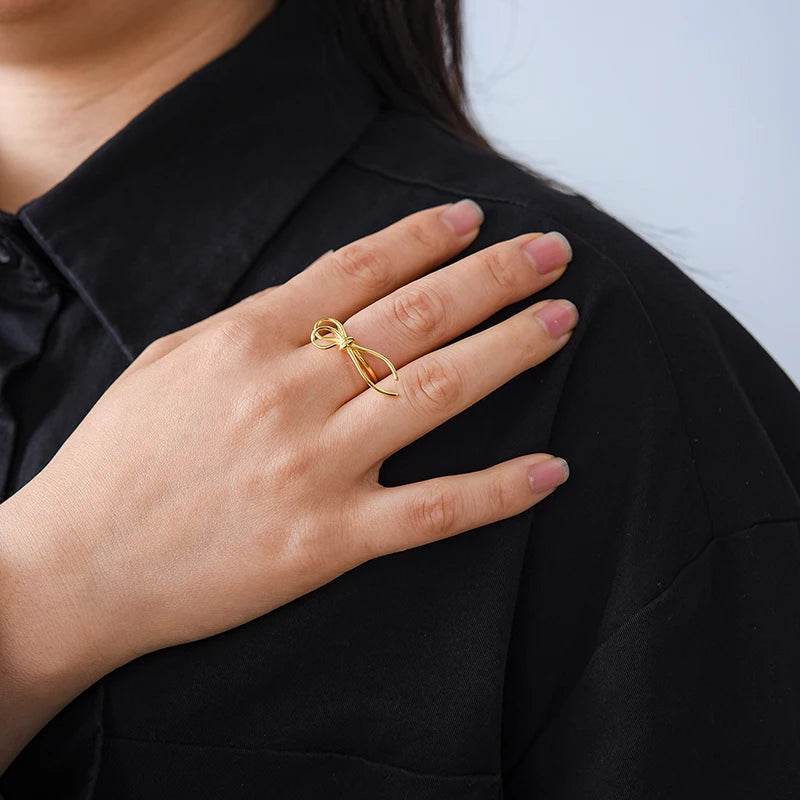 Lotus Fun 18K Gold Exquisite Lovely Knot Long Tassel Dating Rings for Women Gift Real 925 Sterling Silver Original Fine Jewelry - Touchy Style