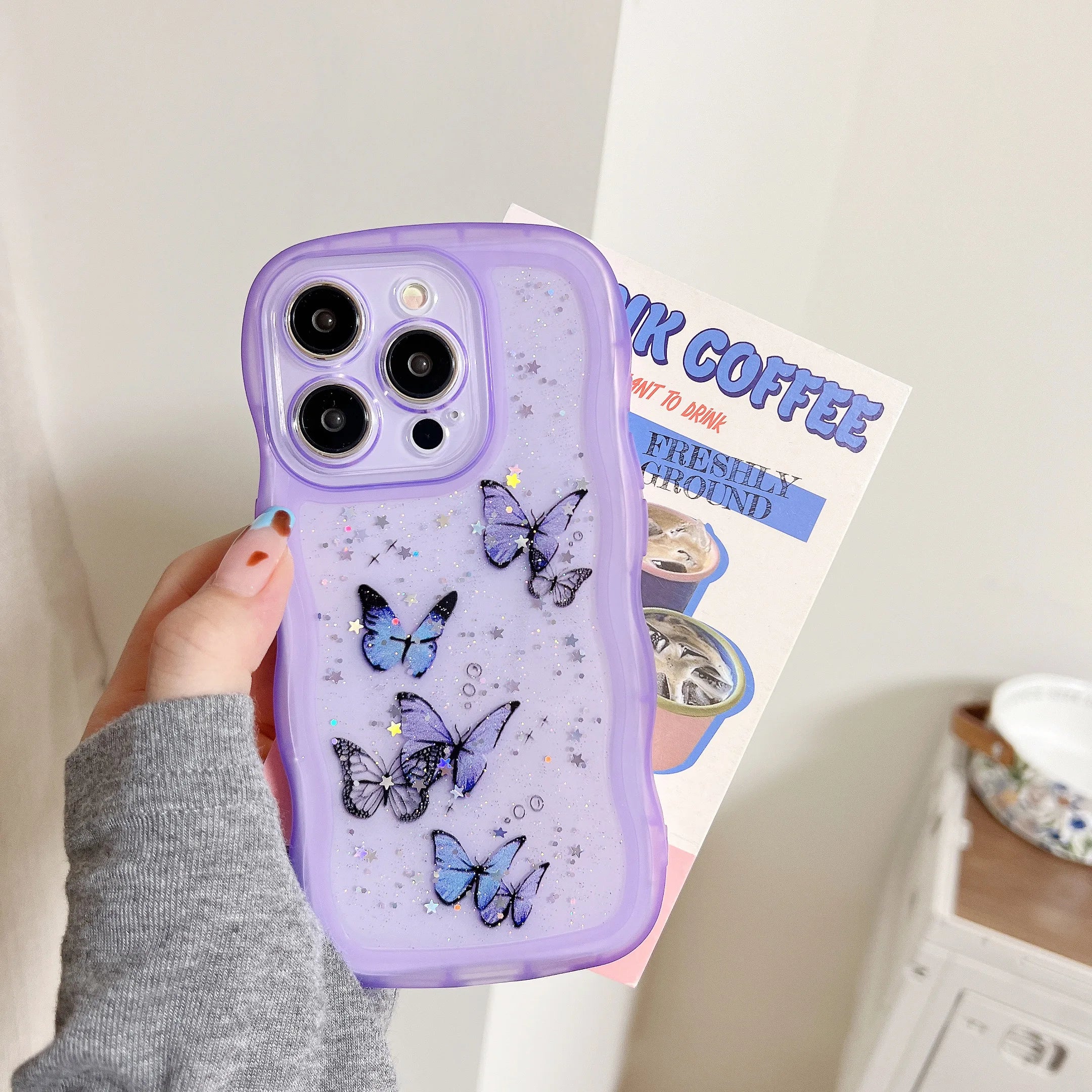 Cute Phone Cases: Bling Glitter Butterfly Bumper for iPhone 7-15 Pro Max - TSP308
