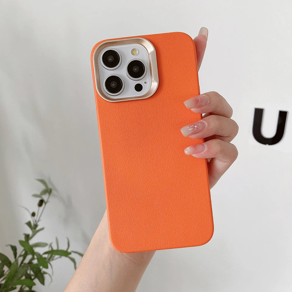 حافظات هواتف لطيفة لهاتف iPhone 16 و15 و14 Plus و13 و12 Pro Max - غطاء رفيع من مادة البولي كربونات الصلبة بنسيج جلدي - TSP424