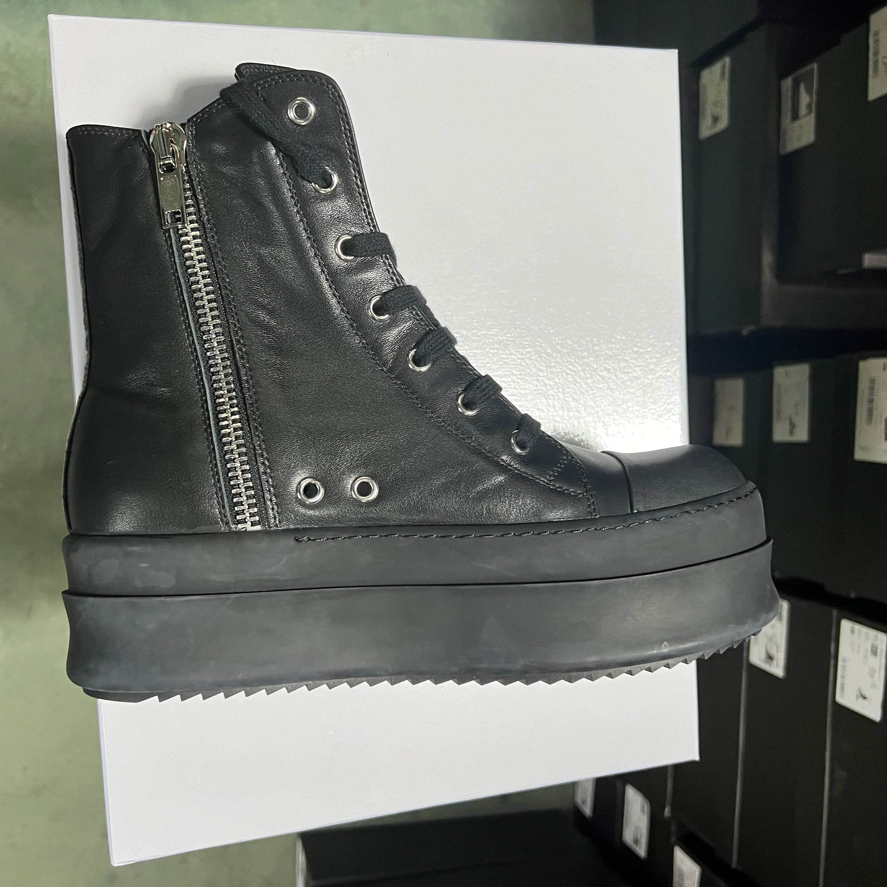 Round Designer Women Ankle Boot Platform 6cm High Original Casual Luxury Girl Dress Black Owens Leather Zip Flat Street Shoe - Touchy Style