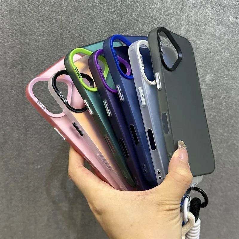 16e Silver IMD Metallic Aurora Matte Case For Phone 16 15 14 Pro Max 13 12 mini 11 16E Wristband Lanyard Slim Shockproof Cover - Touchy Style