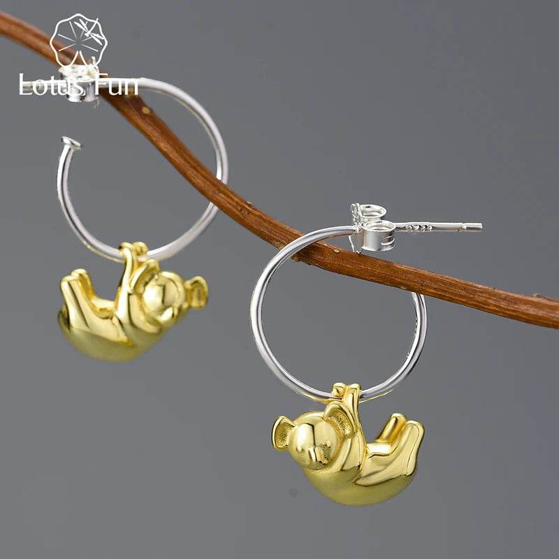 Lotus Fun 18K Gold Cute Koala Round Hoop Earrings for Women Gift Real 925 Sterling Silver Original Luxury Quality Fine Jewelry - Touchy Style