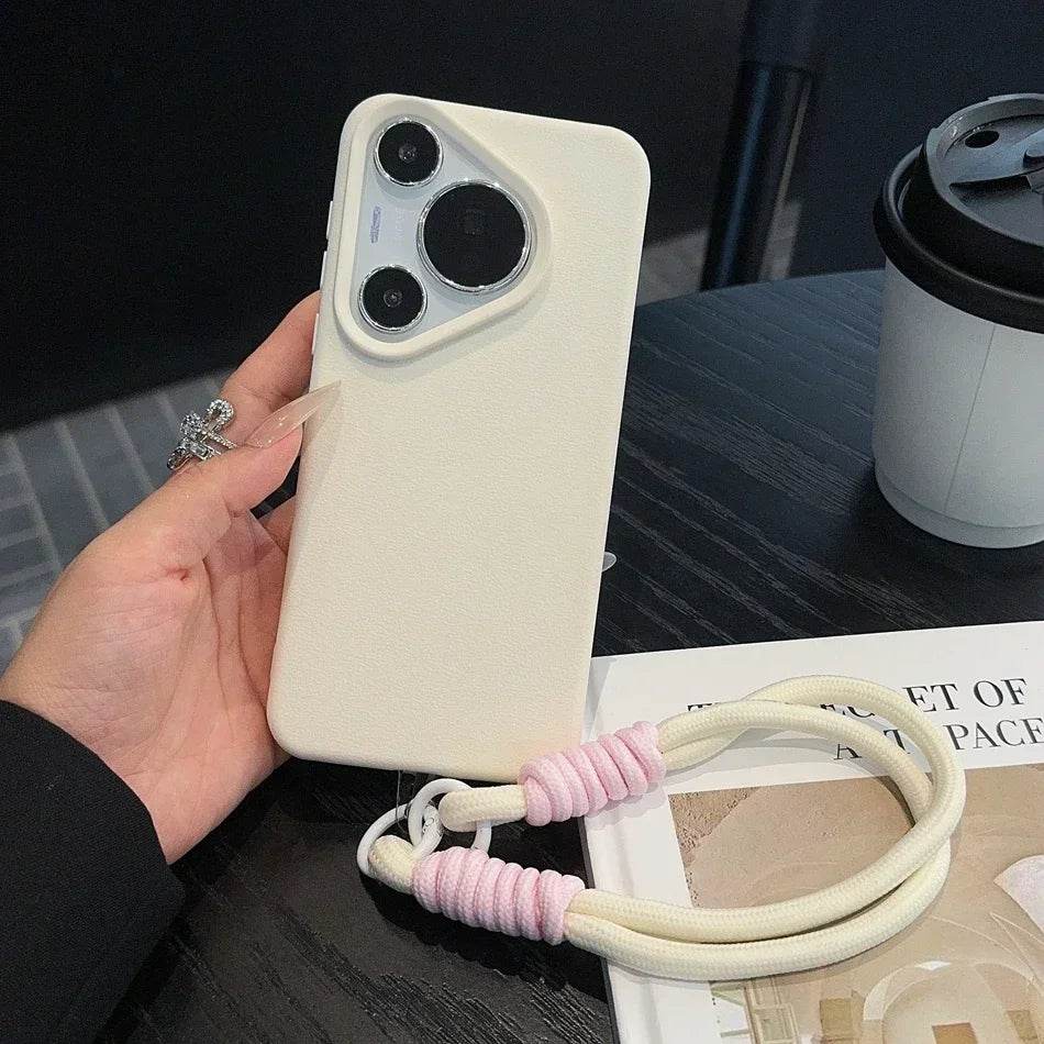 Litchi Pattern Leather Wrist Strap Case for Huawei P70 Pura 70 Ultra P60 P50 Pro Mate 40 50 60 Pro Plus Soft Lanyard Cases Cover - Touchy Style