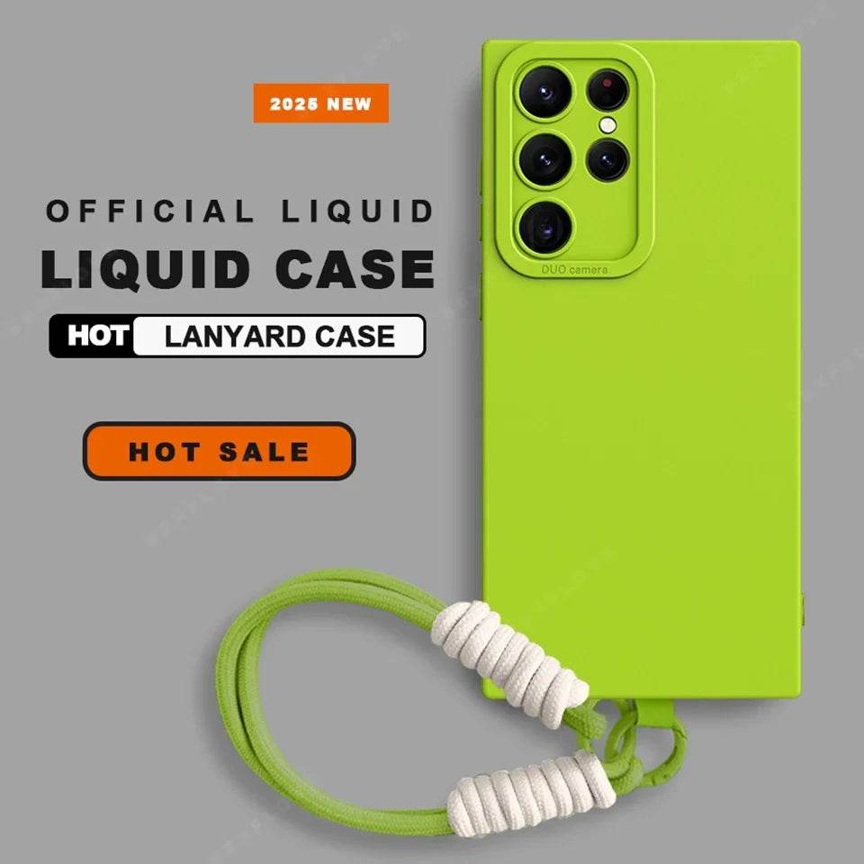 Liquid Silicone Wrist Strap Phone Case For Galaxy S24 S23 S22 S25 Ultra Plus A54 A53 A52 A55 5G Lanyard Original Cover - Touchy Style