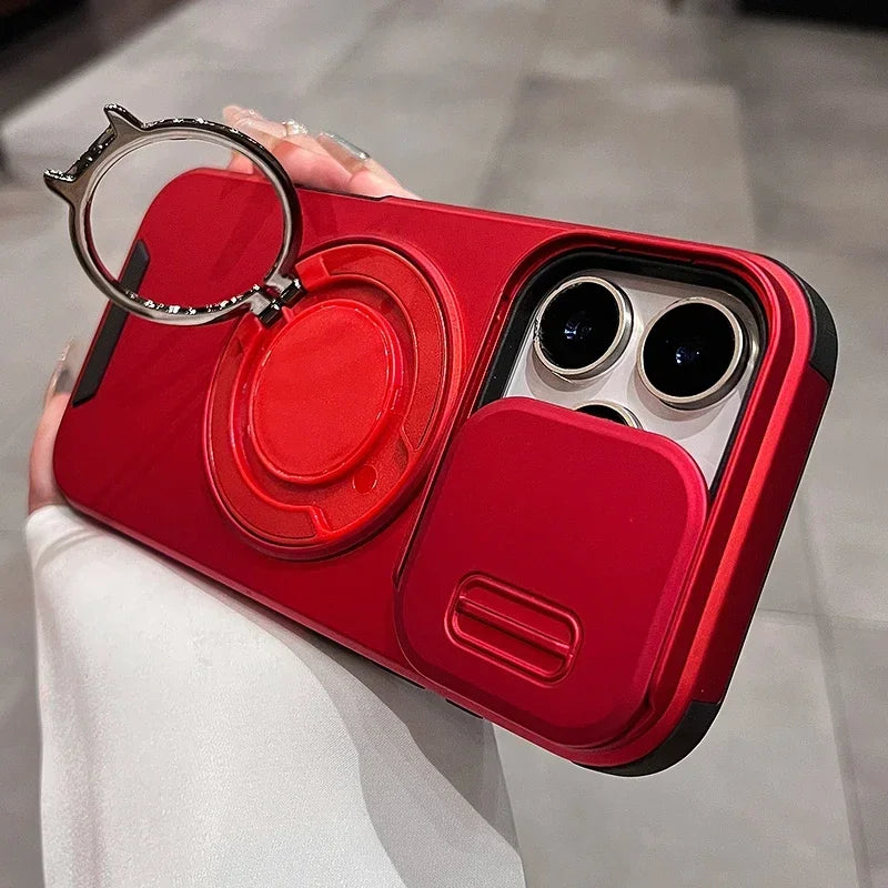 Slide Camera Protection Magnetic Bracket Magsafe Case for iPhone 15 12 11 13 14 16 Pro Max 16 Plus Heavy-Duty Rugged Armor Cover