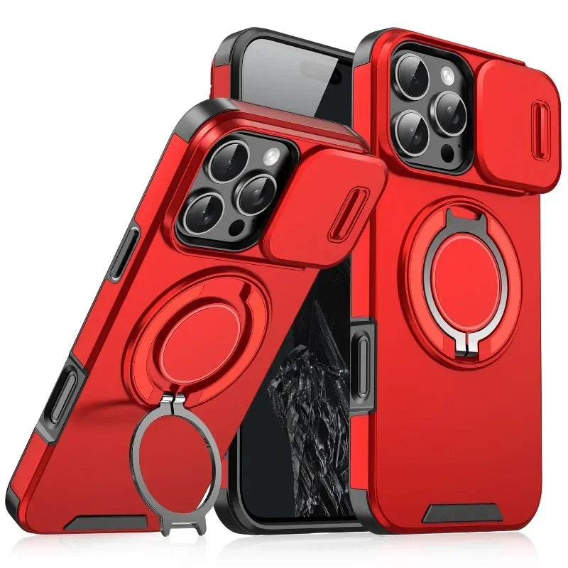 Slide Camera Protection Magnetic Bracket Magsafe Case for iPhone 15 12 11 13 14 16 Pro Max 16 Plus Heavy-Duty Rugged Armor Cover