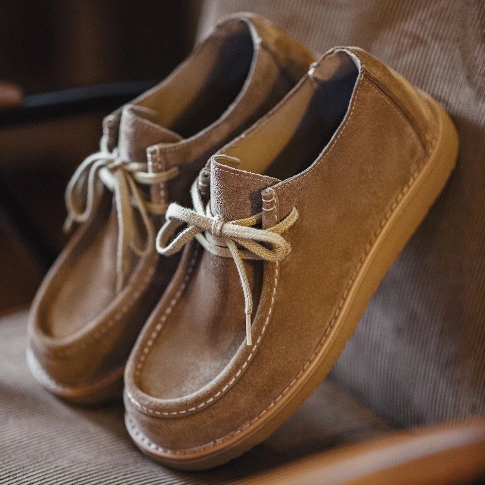 Maden Vintage Khaki Shoes Casual Loafers Soft Sole Shoes with Laces Versatile Genuine Leather Shoes for Men&