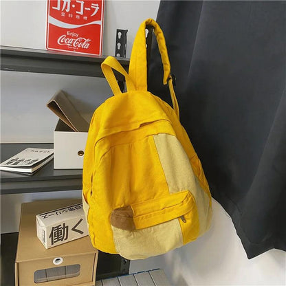 B2695 Cool Backpack - Fashion Panelled Canvas Travel Book Bags - Touchy Style