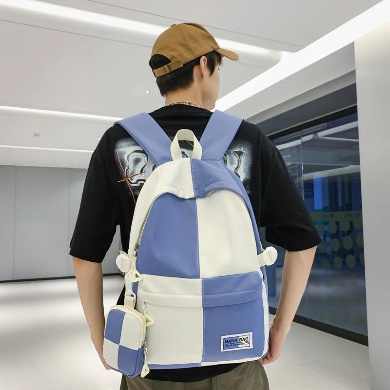 B3110 Cool Backpack - Fashion College School Bag - Grid Pattern - Touchy Style