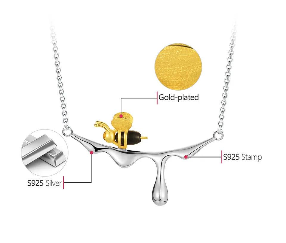 Bee Charm Jewelry Set - 925 Sterling Silver Necklace and Earring with Dripping Honey Pendant (LFJF0072) - Touchy Style .