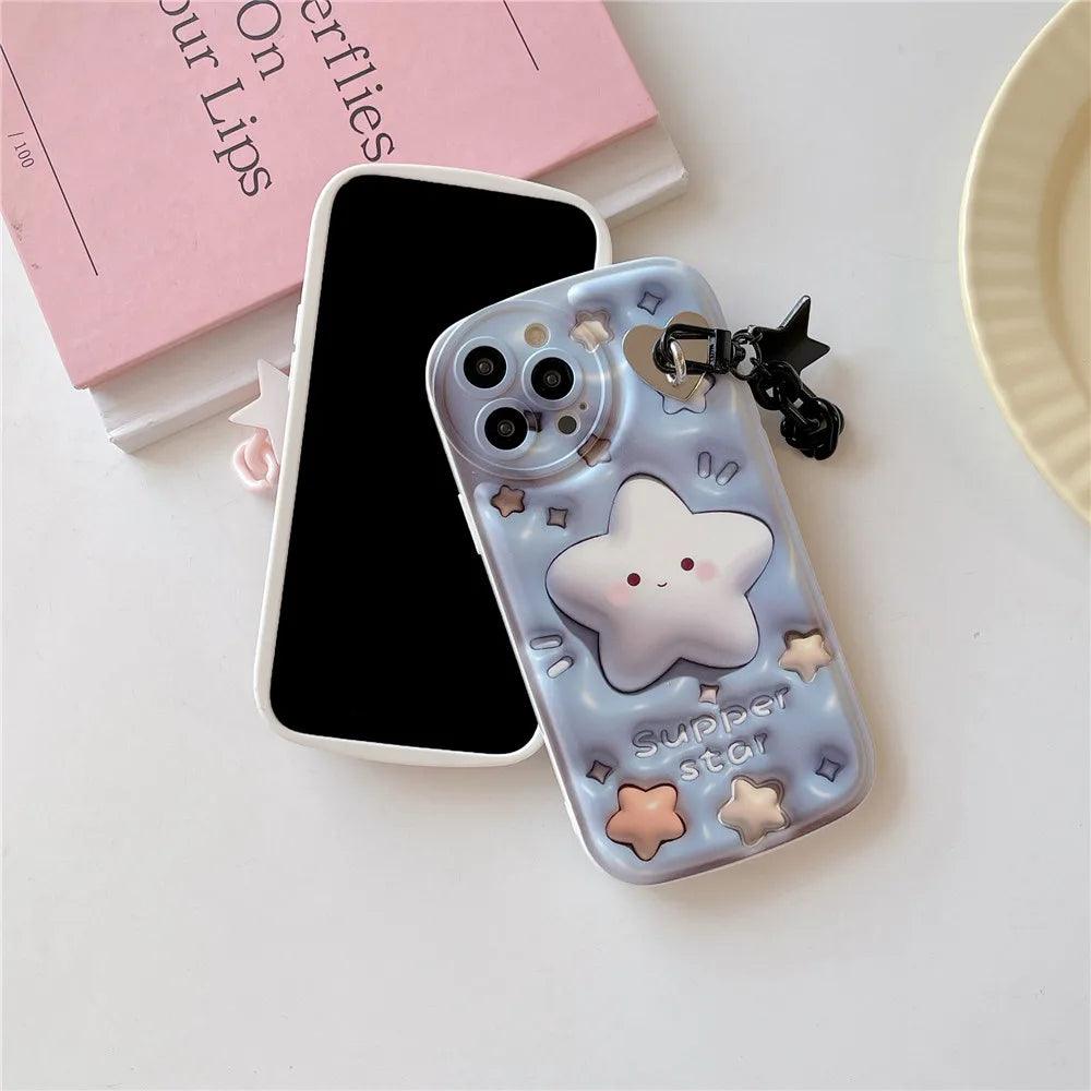 CCPC234 Cute Phone Case for iPhone 11, 14, 13, 12 Pro, 11 Pro Max, XR, X, XS, 7, 8 Plus, SE - With 3D Glitter Star Pendant - Touchy Style
